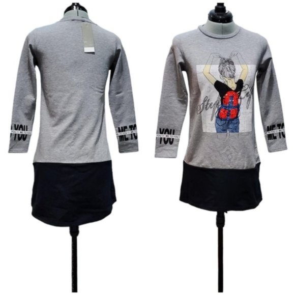 NWT Girls Ebita EBT Grey Black Cotton Tunic Dress sz 12